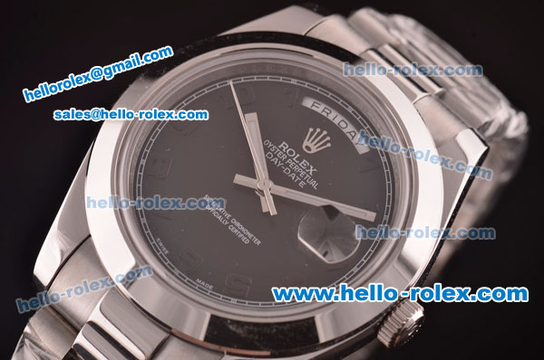 Rolex Day-Date II Asia 2813 Automatic Steel Case/Strap with Black Dial and Black Numeral Markers - Click Image to Close
